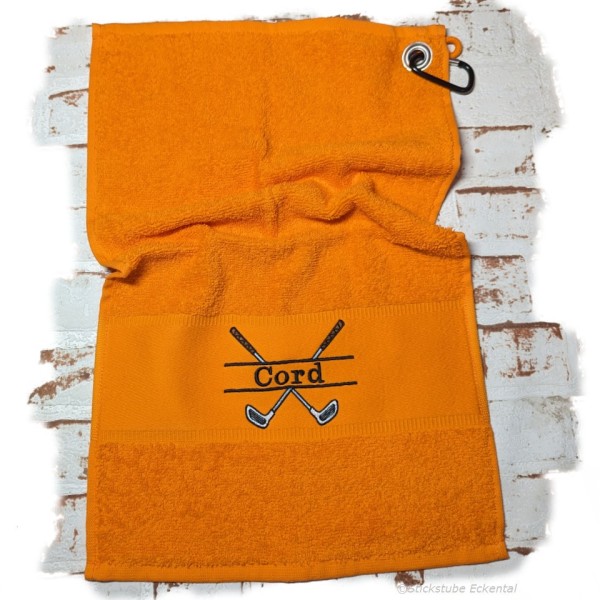 Golfhandtuch orange mit Namen